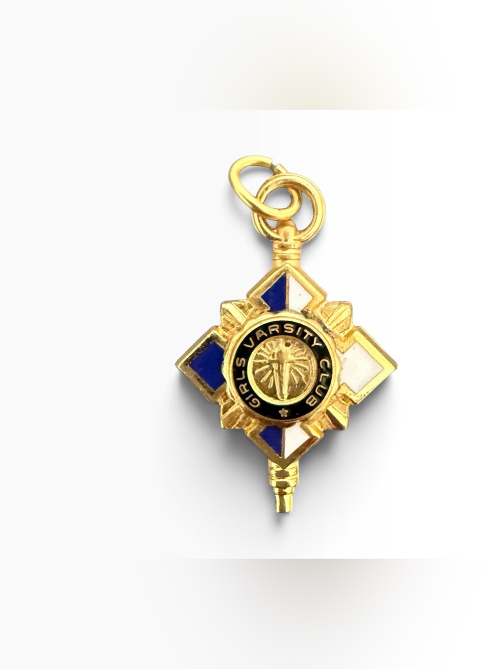 Girls Varsity Club Gold-tone Blue and White Enamel Pendant Charm